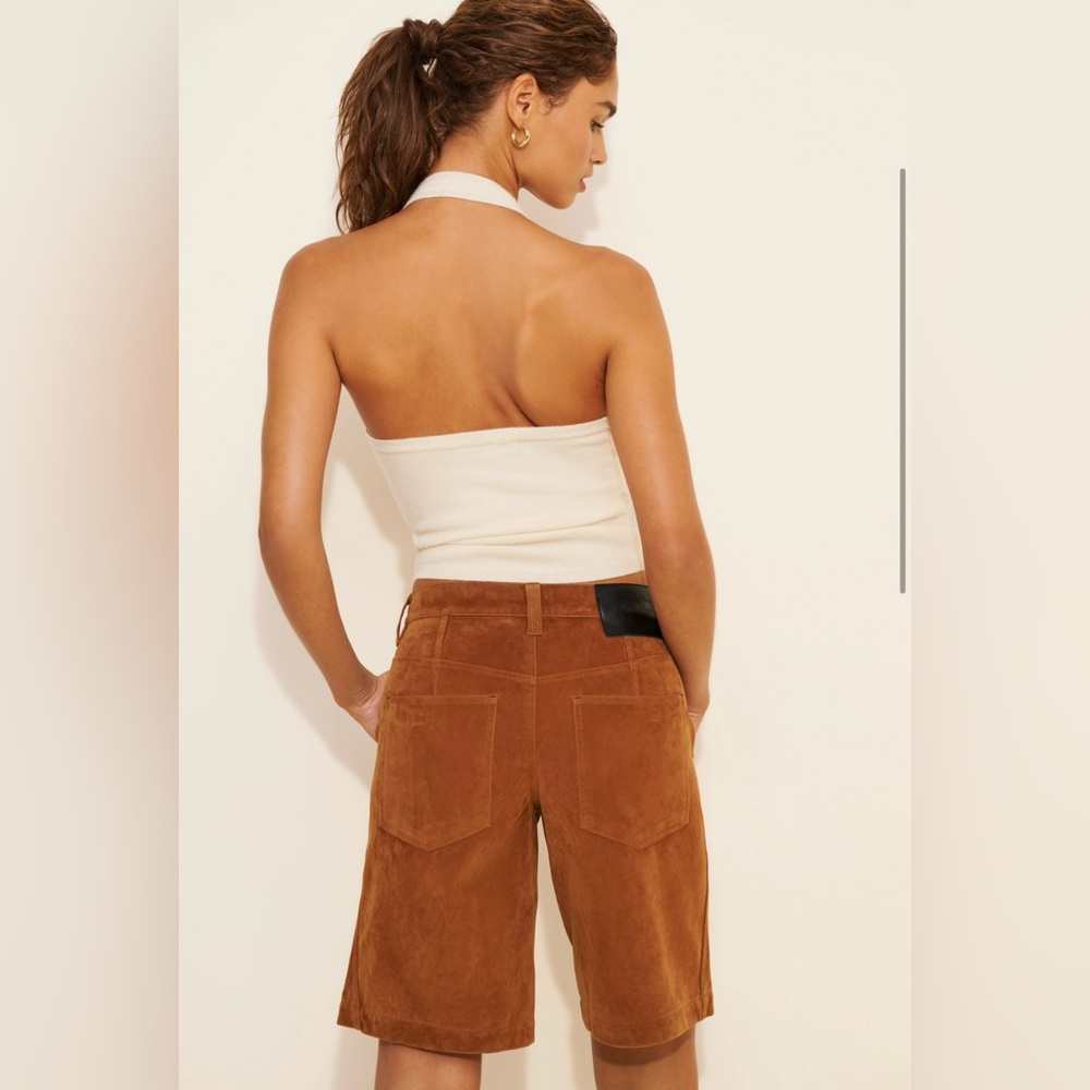Free People We the Free Dylan Vegan Suede Tan Long Shorts Bermudas Size 29 - Picture 2 of 13
